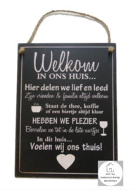 Metalen tekst bord "Welkom huis" zwart