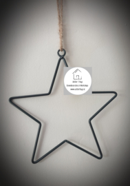 Metalen ster hanger aan touw zwart 20 cm