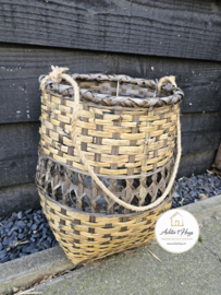 Windlicht groot naturel/zwart riet