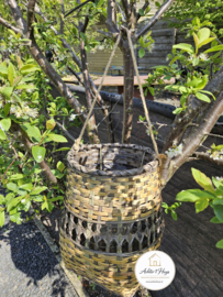 Windlicht groot naturel/zwart riet