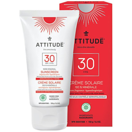 Attitude  100% minerale zonnebrandcrème SPF 30, geurvrij, 150g
