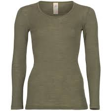 Engel Natur wol/zijde dames longsleeve olijf