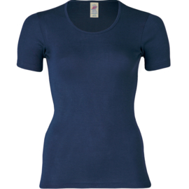 Engel Natur wol/zijde dames shirt korte mouw marine