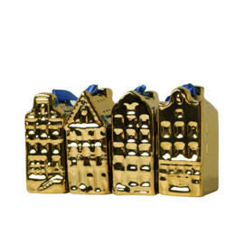 Kerstornament Mini huisjes met lint - goud