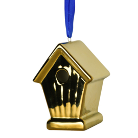 Kerstornament vogelhuisje goud