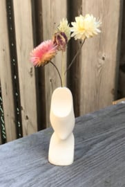 Klomp - vaasje 10 cm - blank + 3 takjes droogbloemen