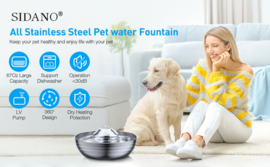 SIDANO® Drinkfontein kat - hond - RVS - 2 Liter - Fluisterstil