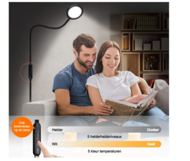 Staande zwarte Led lamp, dimbaar, 12 W, 5 helderheidsmodi en 5 kleurtemperaturen