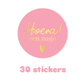 30x sticker - HOERA een zusje - geboorte - baby - Grote zus - leuk inpakken - Sluitstickers  - cadeausticker