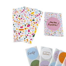 Cadeauzakjes stickers met kaartje en gondeldoosje - terrazzo