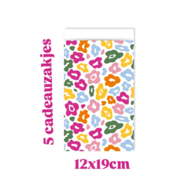 5x  cadeauzakje Leopard Color - 12x19cm