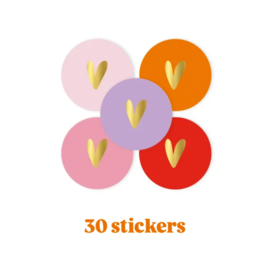 30x Sticker - Hart Goudfolie ! -  Color Mix - 4cm - sluitsticker -  cadeausticker