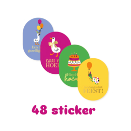 48 stickers feest - kinderfeestje -  Verjaardag - feestje -  kinderverjaardag -  sluitsticker - cadeausticker