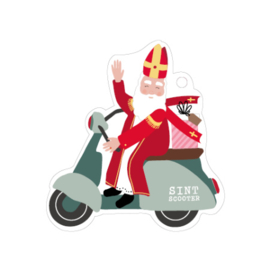 1x Cadeaulabel XL Sint op scooter