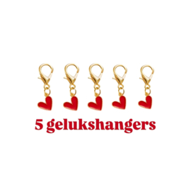 5 gelukshangers - Hartjes - liefde - goudlook - geluk - bedel - sleutelhanger