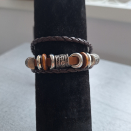 Bruin leren armband met kralen
