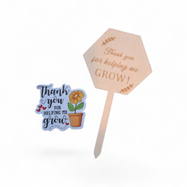 Plantenprikker juf meester - Thank you for helping me grow - hexagon - leerkracht -  school - leuk geven - cadeau juffendag
