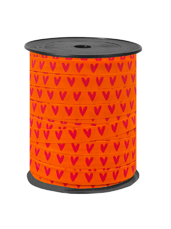 5m Sierlint  Oranje met roze hartjes