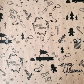 2m Kraft cadeaupapier kerst 