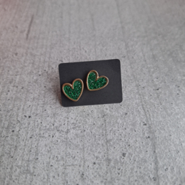 1 paar hartjes oorbellen groen glitter