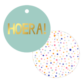 3x Cadeaulabel Rond Confetti HOERA