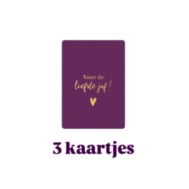 3 kleine kaartjes - Voor de liefste JUF ! - Paars -  school - juffen - onderwijs - leerkracht