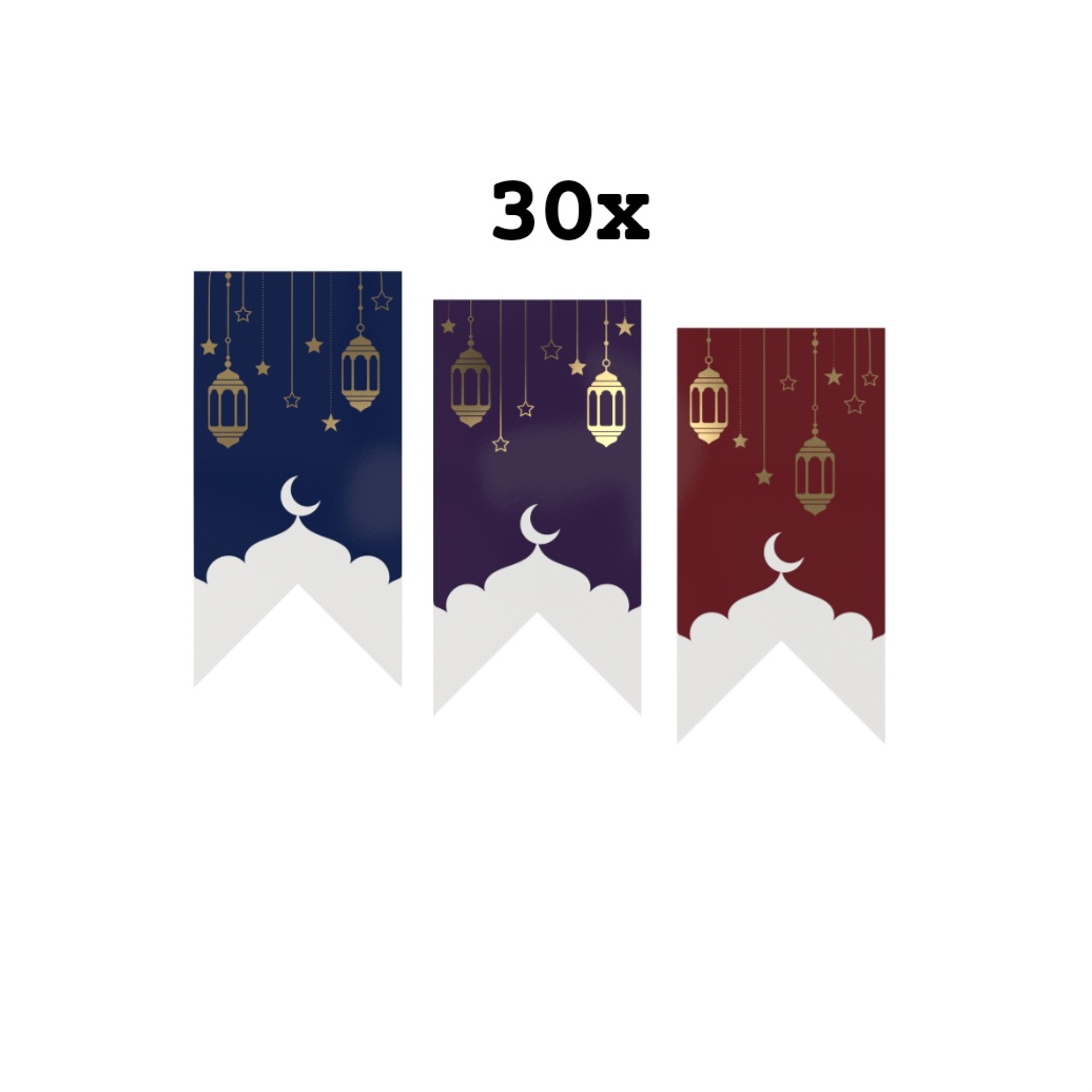 30 Stickers Eid Mubarak Vaantje Rood Blauw Paars