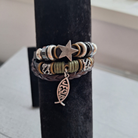 Zwart leren armband Jesus