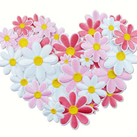 Embleem - 12 stuks - bloemen - mix - roze   - applicatie - opstrijken - strijken - patch