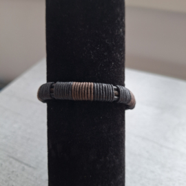 Zwart leren armband enkel touw met bruin