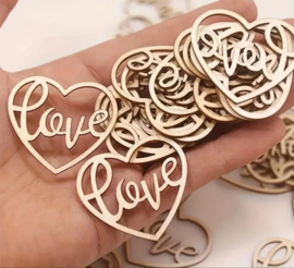5x Houten LOVE hartje