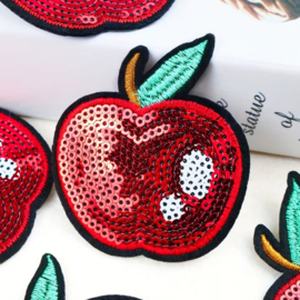 Embleem appel - glitter - 6 x 6.5 cm - applicatie - opstrijken - strijken