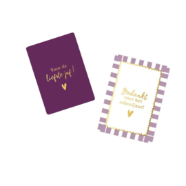 2x mini kaartje - juf -  bedankt voor dit fijne schooljaar - leerkracht - onderwijs - school - vakantie