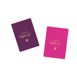 2x mini kaartje - voor de liefste juf - paars  - roze - goudfolie - leerkracht - onderwijs -einde school - vakantie