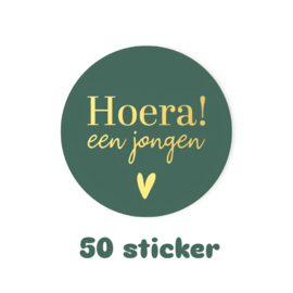 50x sticker - HOERA een jongen - geboorte - baby - leuk inpakken - Sluitstickers  - cadeausticker