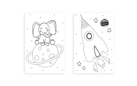 Nynke Ontwerpt Mini-kaart Inkleur kaartje olifant en raket