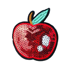 Embleem appel - glitter - 6 x 6.5 cm - applicatie - opstrijken - strijken