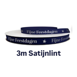 3m Satijnlint zilverfolie blauw fijne feestdagen  - sierlint -