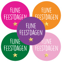 5x Sticker Funky Color Fijne feestdagen