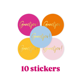 10x Sticker - Groetjes ! -  Color Mix - 4cm - sluitsticker -  cadeausticker