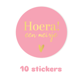 10x sticker - HOERA een meisje - geboorte - baby - leuk inpakken - Sluitstickers  - cadeausticker
