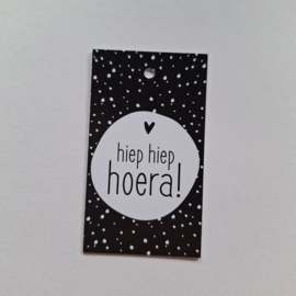 3x Cadeaulabel " Hiep Hiep HOERA! " Zwart