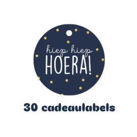 30x Cadeaulabel - hiep hiep hoera - blauw - naamkaartje - label