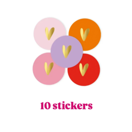 10x Sticker - Hart Goudfolie ! -  Color Mix - 4cm - sluitsticker -  cadeausticker