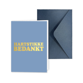 5 Gevouwen wenskaarten - Hartstikke Bedankt - goudfolie