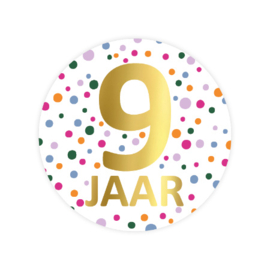 5x Sticker ' 9 jaar' Confetti
