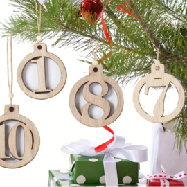 24 houten cijfers adventskalender - inclusief touw - advent -