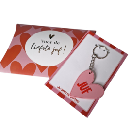 Sleutelhanger JUF en cadeaudoos  - school - leerkracht - onderwijs -  leuk inpakken - juffendag - vakantie - bedankje
