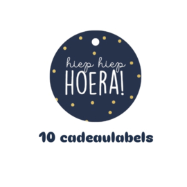 10x Cadeaulabel - hiep hiep hoera - blauw - naam kaartje - bloemenkaartje - label - hangkaartje - cadeaukaartje - leuk inpakken