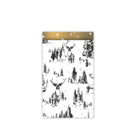 5x Cadeauzakje Reindeer Forest zwart / wit / goud